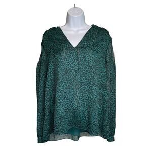 Hobbs Women's Teal‎ Green Leopard Print Blouse Size 12 Old Money Career Classic